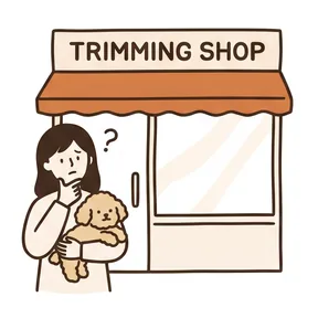 お店の前で悩む飼い主さん